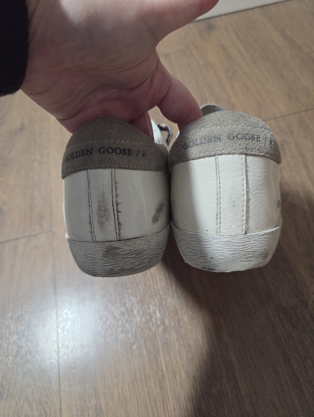 Golden Goose Cream Leather and Taupe Suede Sneakers with Animal Print Laces - Picture 6 of 9